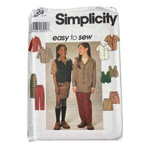 90s Simplicity 7724 Sewing Pattern Sizes 12 14 Girls Shirt Vest Pants Skirt CUT